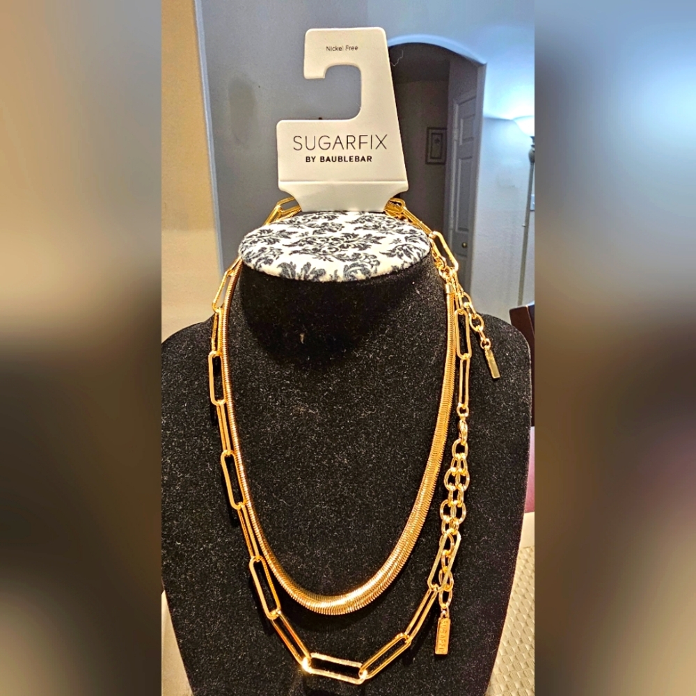 Double strand Paperclip & Herringbone statement necklaces Sugarfix by Baublebar - Picture 2 of 5
